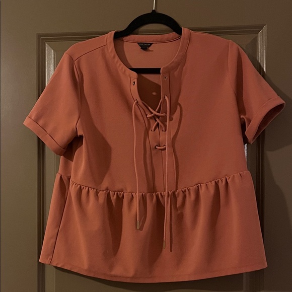 Ann Taylor Tops - Ann Taylor Lace-Up Peplum Blouse - Rust